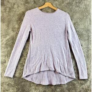 Adrienne Vittadini Purple Ribbed Pleated Sweater 100% 2 ply Cashmere M Medium